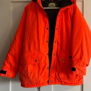 Cabela's Black Jacket with Orange Loop and Green Label